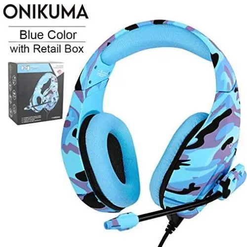 Headset with Mic Camouflage Noise-Cancelling Headphones for PC Cell Phone New Xbox One Laptop (Color : Blue Retail Package)