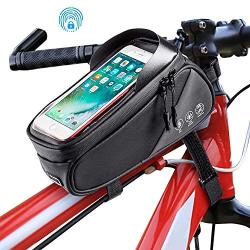 Intsun Bike Bag Bicycle Phone Front Frame Bag, Waterproof Bike Phone Mount Bag with Touch Screen Sun Visor, Large Capacity Phone Holder Fits Phones Below 7.5 Inches