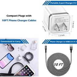 LUOBOL Phone Charger Cable 10 FT with Wall Plug, Braided Long Phone Charging Cord + Dual USB Wall Charger Block Adapter Compatible with iPhone 11/11 Pro Max/XS/XR/X/8/7/6 Plus, iPad (4-Pack)