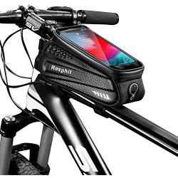 Rexphil Bike Phone Mount Front Frame Handlebar Bags, TPU Waterproof Top Tube Storage Zipper Cycling Bag with Touch Screen Fits iPhone X XS Max XR Include 15 in One Multifunctional Bicycle Repair Tool