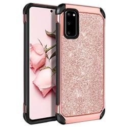 BENTOBEN Galaxy S20 Case 5G 6.2", Shockproof Glitter Sparkle Bling Dual Layer Shiny Faux Leather Hard PC Soft Bumper Slim Protective Phone Cover for Samsung Galaxy S20/ Galaxy S20 5G (2020), Rose Gold