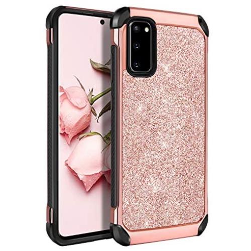 BENTOBEN Galaxy S20 Case 5G 6.2", Shockproof Glitter Sparkle Bling Dual Layer Shiny Faux Leather Hard PC Soft Bumper Slim Protective Phone Cover for Samsung Galaxy S20/ Galaxy S20 5G (2020), Rose Gold