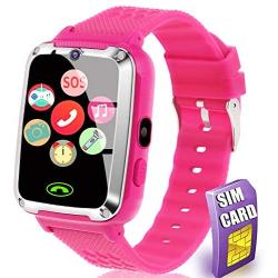 [SIM Card Include] Smart Watch for Kids - Kids Smart Watch Phone for Boys Girls with Phone Call Camera Games Music Alarm Clock Calendar Kids Smartwatch Electronic Wrist Watch for Birthday Gift (Pink)