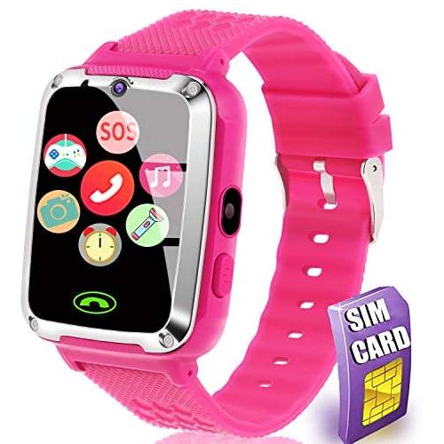 [SIM Card Include] Smart Watch for Kids - Kids Smart Watch Phone for Boys Girls with Phone Call Camera Games Music Alarm Clock Calendar Kids Smartwatch Electronic Wrist Watch for Birthday Gift (Pink)