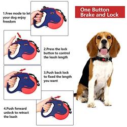 QiMH Retractable Dog Leash, 360° Tangle-Free Heavy Duty 16ft Reflective Walking Dog Leash Ribbon with Anti-Slip Handle for Medium and Large Dogs Up to 110lbs, One-Handed Brake, Pause and Lock