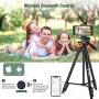 Lightweight Tripod 55-Inch, Travel/Video/Phone/Camera Tripod Stand with Bluetooth Remote, Phone Clip, Carry Bag and Replacement Battery for Travel/YouTube Video/Photography/Vlog