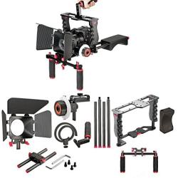 Aluminum Film Movie Kit System Rig Compatible with Canon/Nikon/Pentax/Sony and other DSLR Camera,includes:(1)Video Cage+(1)Top Handle Grip+(2)15mm Rod+(1)Matte Box+(1)Follow Focus+(1)Shoulder Rig