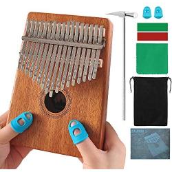 HeyMate Kalimba 17 keys Thumb Piano with Study Instruction and Tune Hammer, Portable Hand Piano Mbira Sanza Mahogany Body Ore Metal Tines Perfect Gift for Beginners