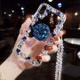 Case for iPhone Xs Cute,Aulzaju iPhone X 5.8 Inch Clear Crystal Rhinestone Case with Ring Stand iPhone Xs Luxury Bling Diamond Fashion TPU Cover with Lanyard for Girl Women-Blue