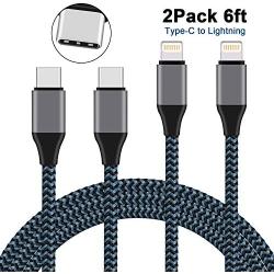 Sundix USB C to Lightning Cable, 2Pack 6FT Nylon Braided Charging Syncing Cord Compatible with iPhone 11/11Pro/11Pro MAX/XS/XS MAX/XR/X/8/8Plus/7/7Plus and More(Use with Type C Charger)