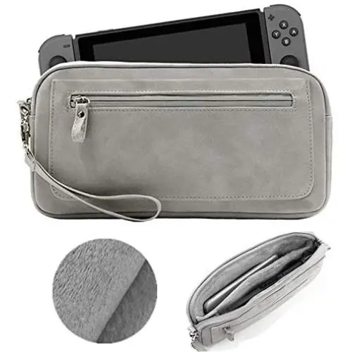 Falytemow Nubuck Leather Portable Carrying Case for Nintendo Switch and Mobile Phone Protective Soft Portable Travel Carry Case Shell Pouch for Nintendo Switch Console and Accessories
