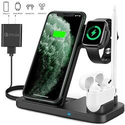 Updated Version 4 in 1 Wireless Charger, Fast Wireless Charging Dock Station for Apple iWatch Series 5/4/3/2/1, AirPods Pro/2 &Pencil Compatible with iPhone 11/11 Pro Max/XR/XS Max/Xs/Samsung