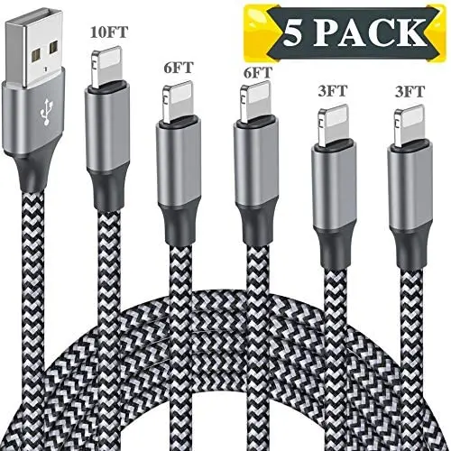 iPhone Charger, MFi Certified Lightning Cable 5Pack 3FT 3FT 6FT 6FT 10FT Charging USB Syncing Data Nylon Braided Compatible with iPhone 11/Pro/Max/X/XS/XR/XS Max/8/Plus/7/7 Plus/6/6S/6 Plus More iPhone Charger, MFi Certified Lightning Cable 5Pack 3FT 3FT 6FT 6FT 10FT Charging USB Syncing Data Nylon Braided Compatible with iPhone 11/Pro/Max/X/XS/XR/XS Max/8/Plus/7/7 Plus/6/6S/6 Plus More