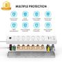 3 USB Surge Protector with 12 Outlets Flat Plug Power Strips, 6 Feet Extension Cords with 5V/3.1A 15AMP and 1700 Joules for Protect Electricity and Smart Phone Charging by JF.EGWO, White