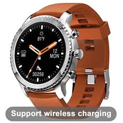 Tinwoo Smart Watch for Android / iOS Phones, Support Wireless Charging ,Bluetooth Health Tracker with Heart Rate Monitor, Digital Smartwatch for Women Men, 5ATM Waterproof (Silver Band Brown)