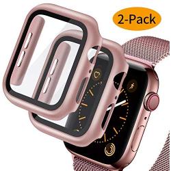 Deilin 2 Packs Hard PC Case Compatible with Apple Watch Series 5 Series 4 44mm Buit in 9H Tempered Glass Screen Protector, Slim Bumper Cover Overall Protective Scratch Resistant for iwatch Series 5/4