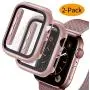 Deilin 2 Packs Hard PC Case Compatible with Apple Watch Series 5 Series 4 44mm Buit in 9H Tempered Glass Screen Protector, Slim Bumper Cover Overall Protective Scratch Resistant for iwatch Series 5/4