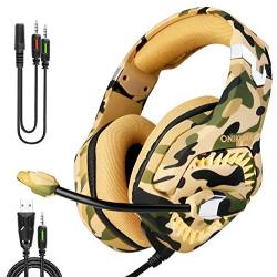 Innens Stereo Gaming Headset for PS4, Xbox One, Nintendo Switch, PC, Mac, K1B Pro Over Ear Gaming Headphones with Mic, Noise Cancelling, in-Line Control, LED Light, Surround Sound (Camo Yellow)