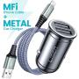 iPhone Car Charger, LISEN All Metal Cigarette Lighter Car Charger Adapter with 3ft [MFi Certified] [iPhone Charger Cable], 4.8A/24W 12V USB Car Charger for iPhone 11/X/XS/XR/8/7/Plus,etc.