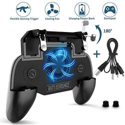 Mobile Game Controller for PUBG Controller with Portable Charger Cooling Fan Mobile Controller for PUBG Gamepad L1R1 Trigger Joystick Adjustable Size 4 in 1 Gamepad for Smart Phone Android & iOS Phone