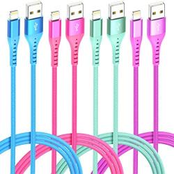 Lightning Cable iPhone Charger 4Color 4Pack(6/3/3/1ft) Apple MFi Certified Unbreakable Fast USB Charging Cord Compatible for iPhone11Pro MAX Xs XR X 8 7 6S Plus SE 5S 5C (Purple Blue Rose Green)