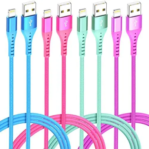 Lightning Cable iPhone Charger 4Color 4Pack(6/3/3/1ft) Apple MFi Certified Unbreakable Fast USB Charging Cord Compatible for iPhone11Pro MAX Xs XR X 8 7 6S Plus SE 5S 5C (Purple Blue Rose Green)