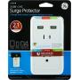GE Surge Protector Charging Station, Wall Mount Adapter, Power Tap with Phone Holder Shelf, 2 Grounded Outlets, 2 USB Ports, LED Charging Status Indicator, 2.1A Fast Charge, 450 Joules, White, 13465