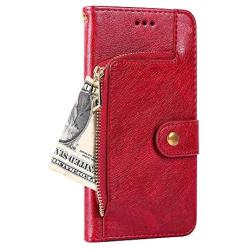 Buluby LG Stylo 4 Phone Case Wallet, Premium Mobile Cell Phone Protector Accessories for LG Stylus 4 Plus Flip Cover [Zipper Pocket] [Stand Feature] [Lanyard Strap] with Card Slot Holder (Red)