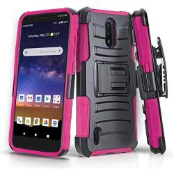 CasemartUSA Phone Case for [Nokia C2 Tennen/Nokia C2 Tava (Cricket Wireless)], [Refined Series][Pink] Shockproof Cover with Built-in Kickstand & Belt Clip Holster for Nokia C2 Tennen / C2 Tava