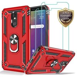 LG Stylo 5 Case, LG Stylo 5 Plus Case, LG Stylo 5V Case with Tempered Glass Screen Protector [2Pack], Jshru Military Grade Protective Phone Case with Ring Car Mount Kickstand for LG Stylo 5X Red