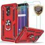 LG Stylo 5 Case, LG Stylo 5 Plus Case, LG Stylo 5V Case with Tempered Glass Screen Protector [2Pack], Jshru Military Grade Protective Phone Case with Ring Car Mount Kickstand for LG Stylo 5X Red