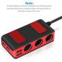 Te-Rich 3-Socket Cigarette Lighter Power Adapter DC Outlet Splitter 6.8A 4 Port USB Car Charger for Cell Phones, Dash Cam, GPS and More (Red)