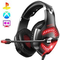 ONIKUMA PS4 Headset-K1 -Gaming Headset Xbox one Headset Gaming Headphone with Surround Sound, RED LED Light & Noise Canceling Microphone for PS4,PC,Mac,Xbox One(Adapter Not Included)