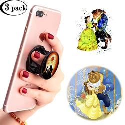 3 Pack/Multifunction Disney Cell Phone Stand Holder and Grip Beauty and The Beast Foldable Phone Kickstand Mount Compatible for Smartphones