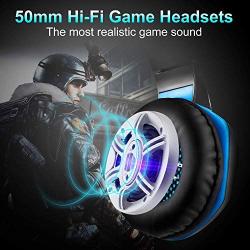 【Deep Bass】 Muzili Gaming Headset, 50mm Driver Units for 7.1 Surround Sound Stereo Hi-Fi for PC, PS4, Xbox One,Mobile Phone, Noise-Cancelling Headset with Mic, LED Lights, Soft Memory Earmuffs