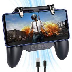 Neon PUBG Mobile Game Controller Rechargeable Mobile Gaming Triggers Sensitive Game Grip 4-Finger Operation Heat Dissipation with Cooling Fan Power Bank Function for 4.7"-6.5" iOS & Android Phone