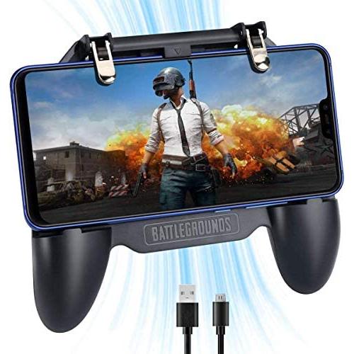 Neon PUBG Mobile Game Controller Rechargeable Mobile Gaming Triggers Sensitive Game Grip 4-Finger Operation Heat Dissipation with Cooling Fan Power Bank Function for 4.7"-6.5" iOS & Android Phone