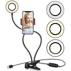 UBeesize Selfie Ring Light with Cell Phone Holder Stand for Live Stream/Makeup, LED Camera Lighting [3-Light Mode] [10-Level Brightness] with Flexible Arms Compatible with iPhone 8 7 6 Plus X Android