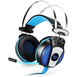 EACH GS500 3.5mm Gaming Game Headset Headphone Earphone Headband with Mic Stereo Bass LED Light for PS4 PC Computer Laptop Mobile Phones New Arrival (Black&blue)