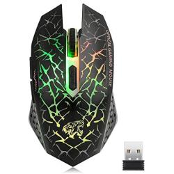 Q8 Wireless Gaming Computer Mouse, 2.4GHz USB Optical Rechargeable Ergonomic LED Wireless Silent Mouse, 3 Adjustable DPI, 6 Buttons, Compatible with PC, Laptop, Notebook, Desktop (Black)