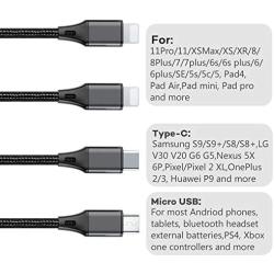 Multi Charging Cable, Multi USB Cable 3A 4FT USB Charging Cable Nylon Braided Universal 4in1 Multi Charger Cable Adapter Type-C/Micro USB Port,Compatible with Cell Phones and More (Black,1Pack)