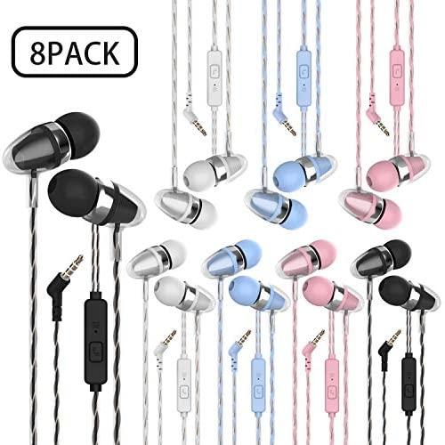 MUNSKT Color Headphones Heavy bass Earphone in Ear Headphones Headphones with Microphone Mobile Phone Earphone Wired Earphone 3.5mm Headphones (Mixed Color 8pack)