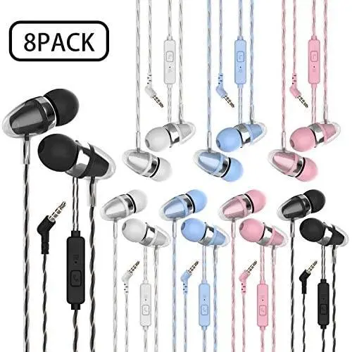 MUNSKT Color Headphones Heavy bass Earphone in Ear Headphones Headphones with Microphone Mobile Phone Earphone Wired Earphone 3.5mm Headphones (Mixed Color 8pack)