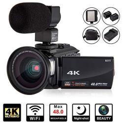 4K Camcorder Video Camera KOT HD WiFi 3.0 Inch IPS Touch Screen 48MP 16X Powerful Digital Zoom Camera with Microphone and Wide Angle Lens IR Night Vision Vlogging Video Camera Recorder Handy cam