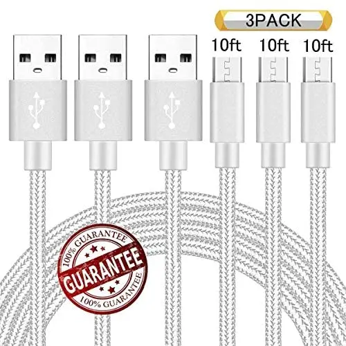 10FT Micro USB Android Charger Cable 3Pack Phone Fast Charging Cord For Samsung Galaxy S7 S6 Edge J7 J3 Note 5/4 LG Stylo 2/3 V10 K20 K30 Xbox One S/X Playstation 4 dualshock 4 Controller 10FT Micro USB Android Charger Cable 3Pack Phone Fast Charging Cord For Samsung Galaxy S7 S6 Edge J7 J3 Note 5/4 LG Stylo 2/3 V10 K20 K30 Xbox One S/X Playstation 4 dualshock 4 Controller
