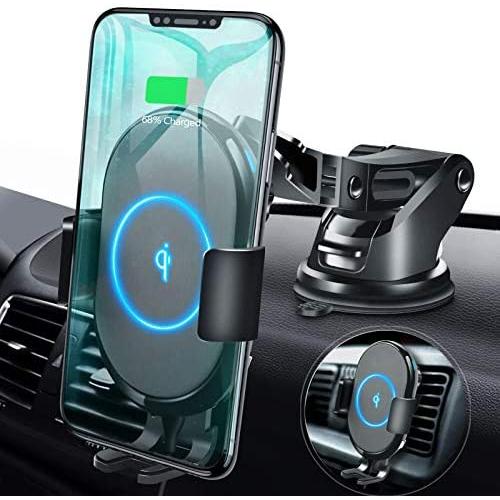 ABLEGRID Wireless Car Charger Mount, Automatic Clamping 10W/7.5W Qi Fast Charging 5W Car Mount Holder Dashboard Compatible with iPhone Xs/Xs Max/XR/X/8/8 Plus,Galaxy S10/S10+/S9/S9+/S8/S8+/Note 9/Note