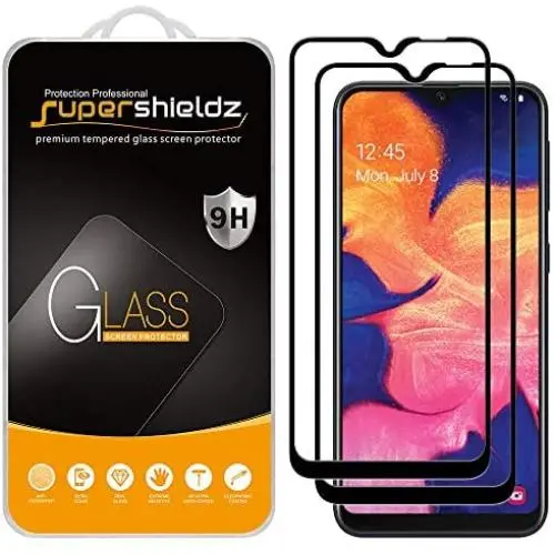 (2 Pack) Supershieldz for Samsung (Galaxy A10E) Tempered Glass Screen Protector, (Full Screen Coverage) Anti Scratch, Bubble Free (Black)