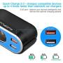 Quick Charge 3.0 Car Charger, AUOPLUS 96W 2 Socket Cigarette Lighter Power Adapter 12V/24V DC Outlet Splitter 5.4A Dual USB Ports for iPhone Android Samsung GPS Dash Cam