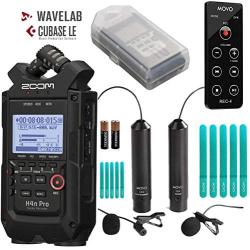 Zoom H4n PRO 4-Channel Handy Recorder Bundle with Movo Omnidirectional & Cardioid XLR Lavalier Microphones + Remote Control (All Black 2020 Version)