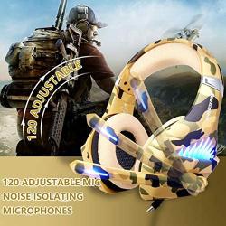 Gaming Headset for PS4, Xbox One, PC, Laptop Cellphone -Stereo Surround Gaming Headphones with Microphone, Noise Cancelling, LED Lights, Volume Control 3.5 mm Jack - Camo